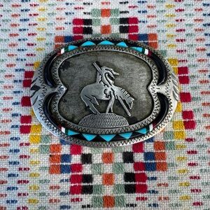 Vintage Silver and Turquoise Belt Buckle